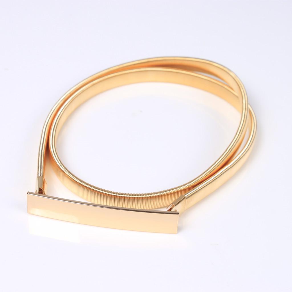 Formal Belt Leather Thin - Ceinture fine élastique en alliage doré,