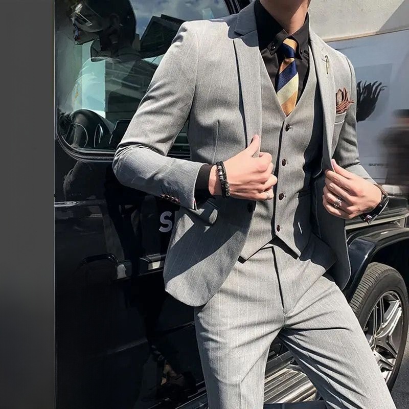 Men'S Urban Formal Wear - Costume homme slim fit à rayures,