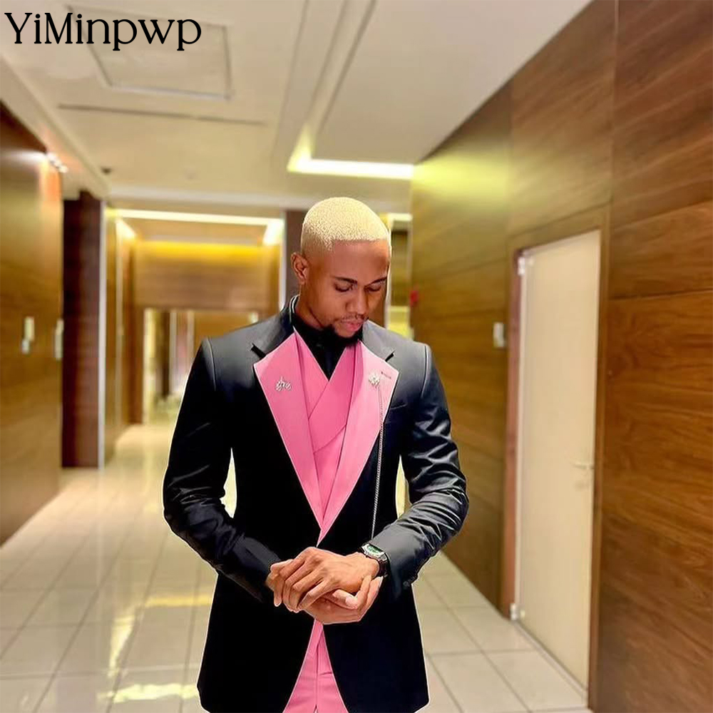 Men Formal Wear Clothes - YiMinpwp beau costume rose pour hommes