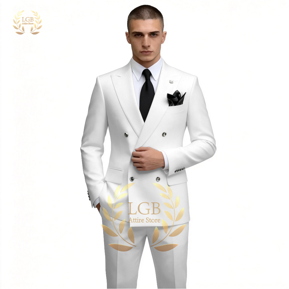 Men Formal Wear For Dinner - Costume Homme Blanc Croisé 2 Pièces