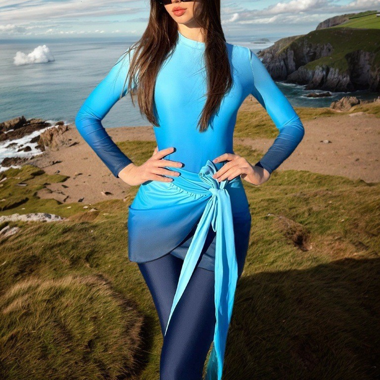 Slim Fit Suit Set - Maillot de bain bleu à manches