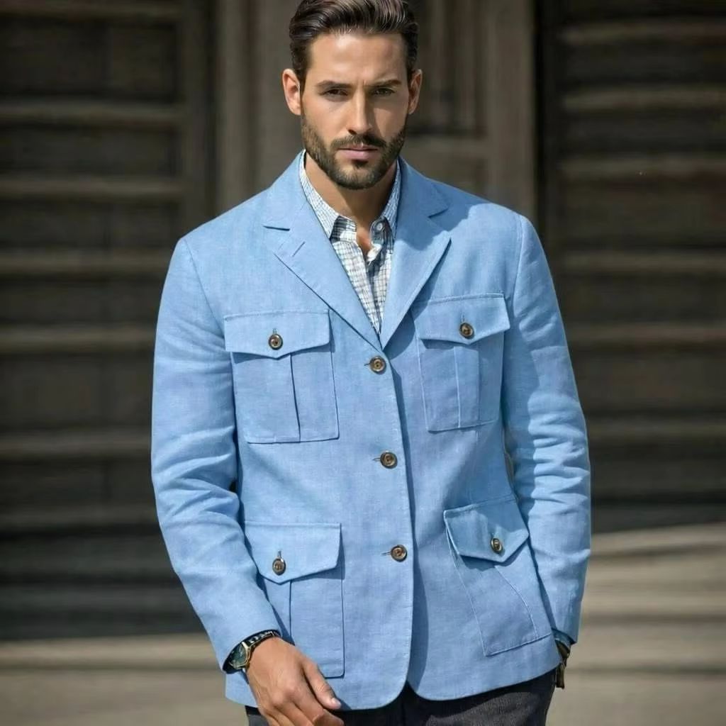 Blazer Safari en Lin Bleu pour - Men'S Formal Resort Wear avis et prix